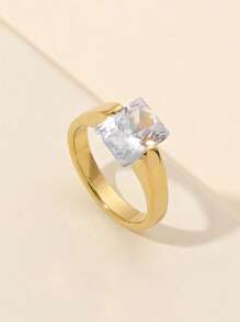 1入組時尚不銹鋼方晶鋯石裝飾圓環適合女士日常裝飾 - 金黃色 - 查看 1