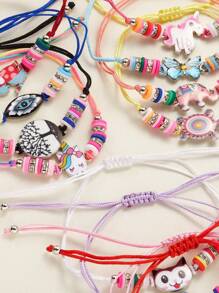 12pcs Handmade Woven Colorful Animal & Butterfly Polymer Clay Bracelets - Multicolor - View 2