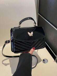 小翻蓋方包絎縫圖案蝴蝶裝飾 - 黑色 - 查看 5