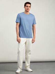 Manfinity VCAY Men 100% Cotton Solid Round Neck Tee - Blue - View 3