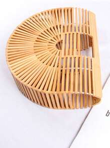 Medium Satchel Bag Bamboo Design Hollow Out Women Bamboo Handbag Handmade Large Tote Bag - Camel - View 4