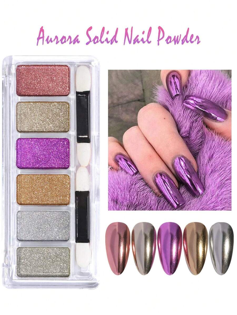 Multicolor Solid Holographic Nail Powder, 1 Box Non-Floating Nail Art Glitter Powder Decoration For Women And Girls DIY Nail Charms Nail Gems Nail Supplies - Multicolor - View 1