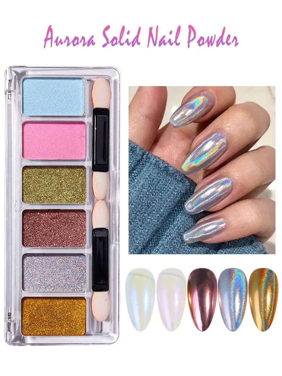1box Solid Color Mirror Powder For Nail Art, Non-floating Powder, Suitable For Women And Girls - Multicolor - View 1