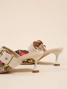 魅力四射帶跟穆勒鞋適用於女士花卉圖案扣飾高跟鞋 - 彩色 - 查看 5