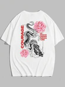 Manfinity RebelGame Men Plus Cotton Floral & Slogan Graphic Tee - White - View 2
