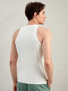 GENTILAND Men Cotton Solid Tank Top - White - View 2