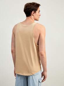 GENTILAND Men 100% Cotton Solid Tank Top - Apricot - View 2