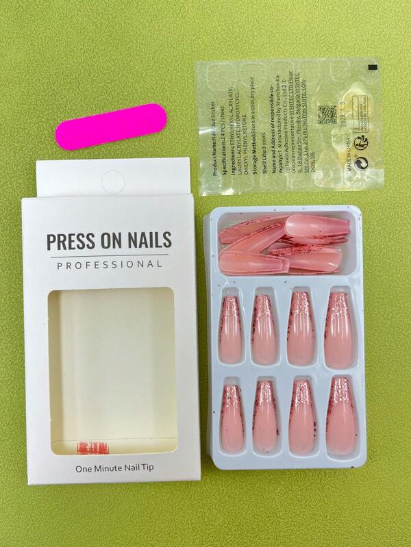 24pcs European & American Style Simple Glitter Ballet Fake Nails & 1pc