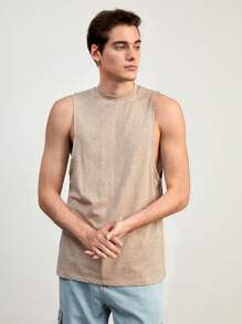 Manfinity RebelGame Hombres Top tank unicolor - Caqui - Ver 1