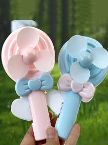 1Pc Abs Mini Fan, Modern Bow Decor Handheld Fan, Gift To Friends, For Summer Gender Reveal