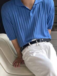 DAZY Men Solid Drop Shoulder Knit Top - Blue - View 6