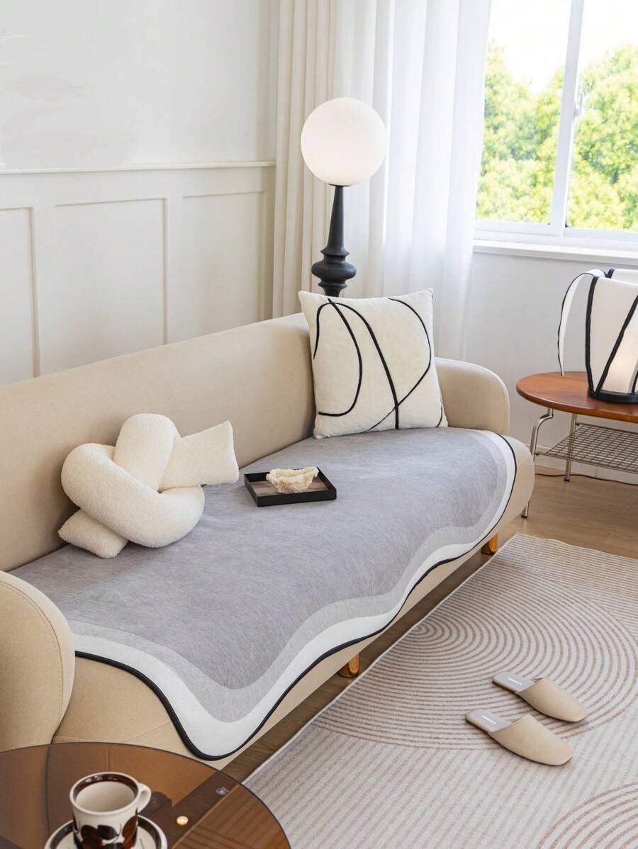 Đồ Họa Hoa Văn Sofa Khăn Hiện Đại Polyester Chống Trơn Trượt Khăn Cho Ghế Sofa Gia Đình, Tất Cả Các Mùa - Màu Xám nhạt - Xem 1