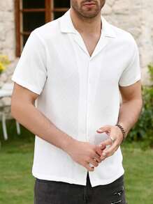 Manfinity Homme Hombres Camisa unicolor con botón sin camiseta - Blanco - Ver 1