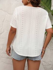 Calvaya 大碼前交叉網眼刺繡T恤 - 白色 - 查看 2