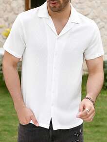 Manfinity Homme Hombres Camisa unicolor con botón sin camiseta - Blanco - Ver 5