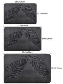 1pc Leaf Design Black Bath Rug, Modern Polyester Non-slip Bath Mat For Bathroom - Dark Grey - View 4