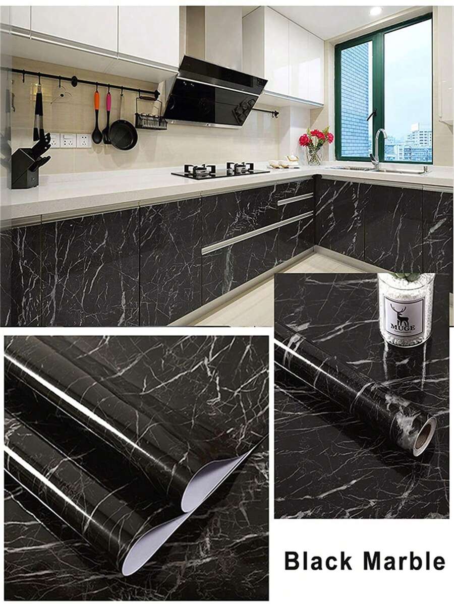 1 Roll Black Marble Waterproof OilProof Self Adhesive Vinyl Wallpaper