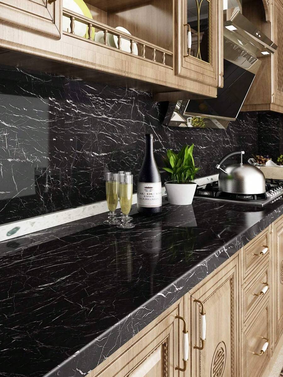 1 Roll Black Marble Waterproof OilProof Self Adhesive Vinyl Wallpaper