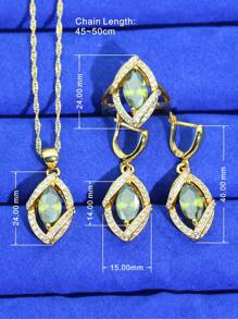 4pcs/Set Olive Green & Gold-Color Jewelry Set For Women, Wedding Gift - Green - View 3