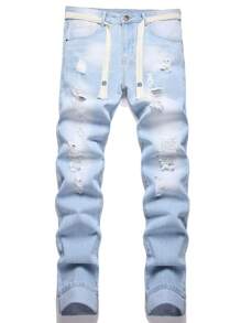 Nam Quần jean Bông Rách Frayed Denim mùa giặt - Rửa nhẹ - Xem 1