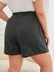 SHEIN Frenchy Plus Drawstring Waist Pocket Patched Button Front Shorts - Dark Grey - View 2