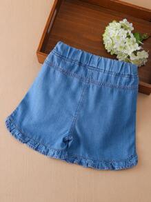 Toddler Girls Quần Shorts Denim Túi Viên lá sen Thêu Hoạt hình - Rửa trung bình - Xem 2