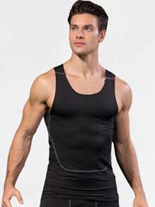 Hombres Top tank deportivo en contraste con puntada - Negro - Ver 3