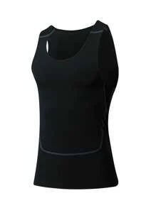 Hombres Top tank deportivo en contraste con puntada - Negro - Ver 4