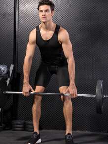 Hombres Top tank deportivo en contraste con puntada - Negro - Ver 5