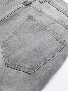 男士星星与字母图案破洞牛仔短裤 - 灰色 - 查看 4