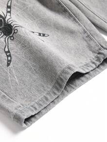 男士星星与字母图案破洞牛仔短裤 - 灰色 - 查看 5