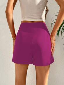 SHEIN Privé Quần đùi nữ Bất đối xứng Trọn gói Dây kéo màu trơn Giải trí - Màu tím - Xem 2