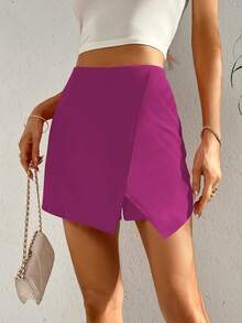 SHEIN Privé Quần đùi nữ Bất đối xứng Trọn gói Dây kéo màu trơn Giải trí - Màu tím - Xem 6