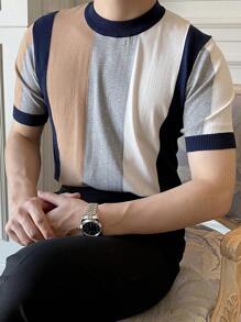 Men Colour Block Contrast Trim Knit Top - Multicolor - View 1
