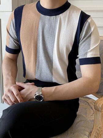 男士撞色拼接邊針織上衣