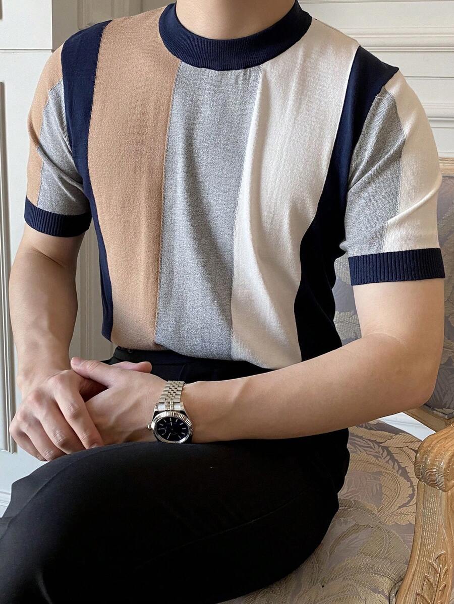 Men Colour Block Contrast Trim Knit Top - Multicolor - View 1