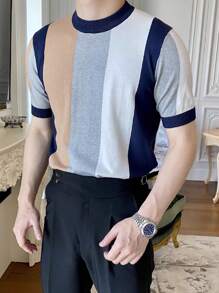 Men Colour Block Contrast Trim Knit Top - Multicolor - View 5