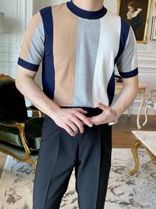 Men Colour Block Contrast Trim Knit Top - Multicolor - View 6