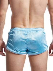 Hombres Shorts deportivos ribete en contraste de cintura con cordón - Celeste - Ver 2