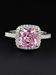 1 件奢華粉紅色寶石和水鑽裝飾戒指適合女士晚會 - 粉色 - 查看 2