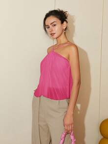 Women's Casual Solid Color Halter Neck Top, Spring/Summer - Pink - View 5