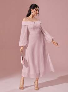 Modelyn 素色挖肩燈籠袖洋裝 - 淺粉色 - 查看 3