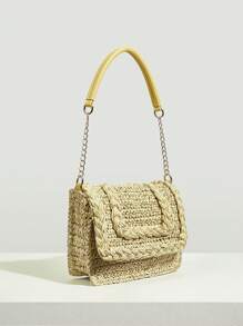 SHEIN VCAY 字母貼飾草編包 - 黃色 - 查看 5