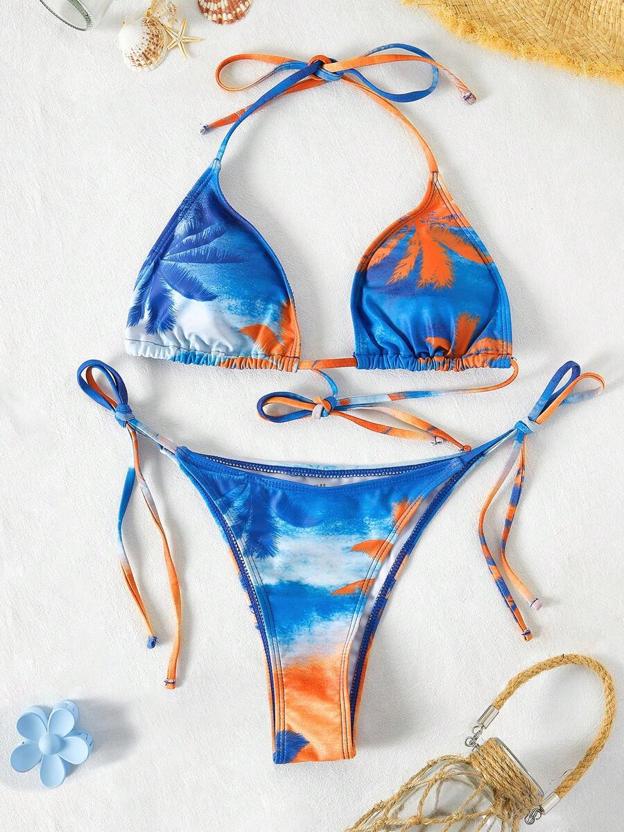 Bikinx 熱帶圖案吊脖三角形側繫帶比基尼泳裝