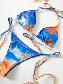Bikinx 熱帶圖案吊脖三角形側繫帶比基尼泳裝