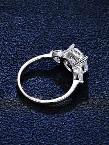 1入組魅力四射實驗室製造莫桑石裝飾銀圓環適合女士適用於禮品 - 無色 - 查看 3