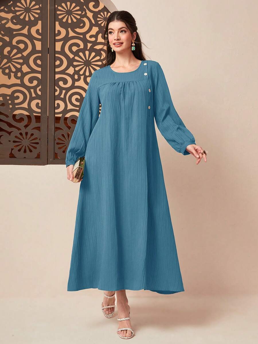 Seusyu Robe arabe à bouton manches bouffantes - Bleu gris - Voir 1