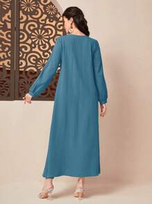 Seusyu Robe arabe à bouton manches bouffantes - Bleu gris - Voir 2