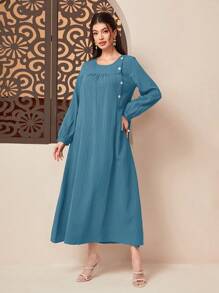 Seusyu Robe arabe à bouton manches bouffantes - Bleu gris - Voir 5