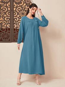 Seusyu Robe arabe à bouton manches bouffantes - Bleu gris - Voir 6